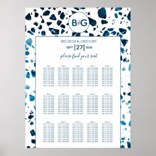 Modernes Terrazzo Mosaik Blue Wedding Chart Poster