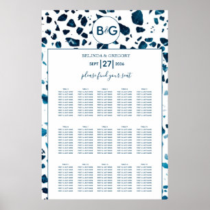 Modernes Terrazzo Mosaik Blue Wedding Chart Poster