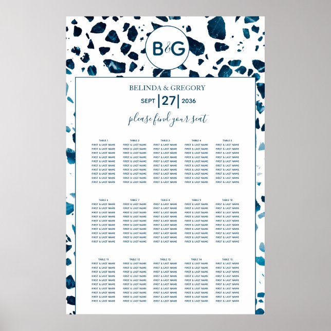 Modernes Terrazzo Mosaik Blue Wedding Chart Poster (Vorne)