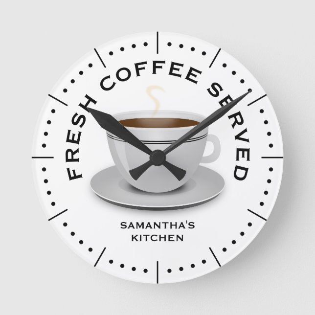 Modernes Thema für Schwarz-Weiß-Kaffee Küche Runde Wanduhr (Vorderseite)