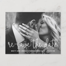 Modernes Thin Script-Foto Hochzeitsaufschiebung Ankündigungspostkarte