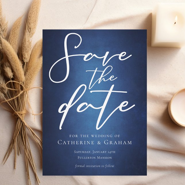 Modernes, tiefblaues Minimalistisches Ufer Save The Date (Von Creator hochgeladen)