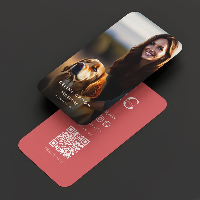 Modernes Tierfutter Grooming Hund Groomer Foto Cor Telefonnummerkarte (Modern Vet Pet Grooming Dog Groomer Photo Coral Calling Card
)