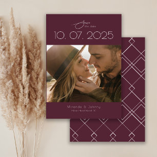 Modernes Topographie Burgundy Wedding Foto Save The Date