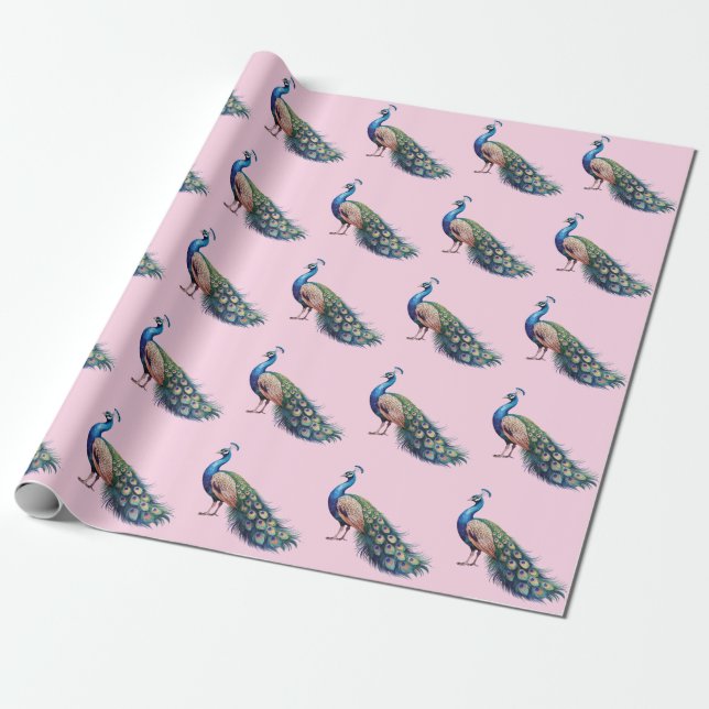 Modernes trendfarbenes Pfauenmuster Geschenkpapier (Ungerollt)