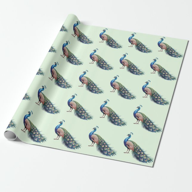 Modernes trendfarbenes Pfauenmuster Geschenkpapier (Ungerollt)