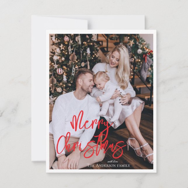 Modernes, trendig-grünes Weihnachtsfamilien-Foto Feiertagskarte (Vorderseite)