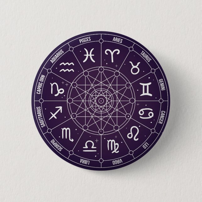 Modernes, trendiges Astrologie-Rad Zodiac Button (Vorderseite)