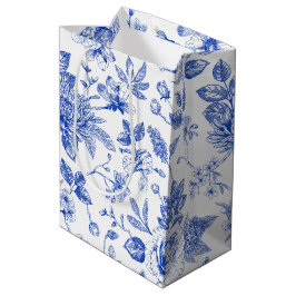Modernes trendiges Blue White Chinoiserie Blume Pa Mittlere Geschenktüte