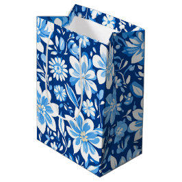 Modernes trendiges Blue White Chinoiserie Blume Pa Mittlere Geschenktüte