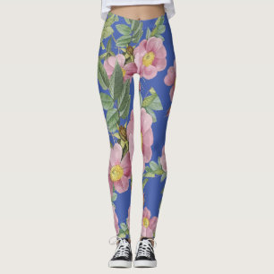 Modernes, trendiges Blumenmuster in blauen Rosa Leggings