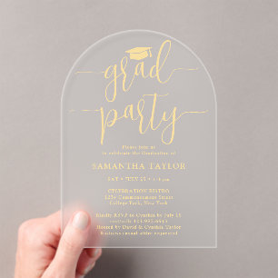 Modernes, trendiges Gold Script Grad Party lichtdu Acryleinladungen