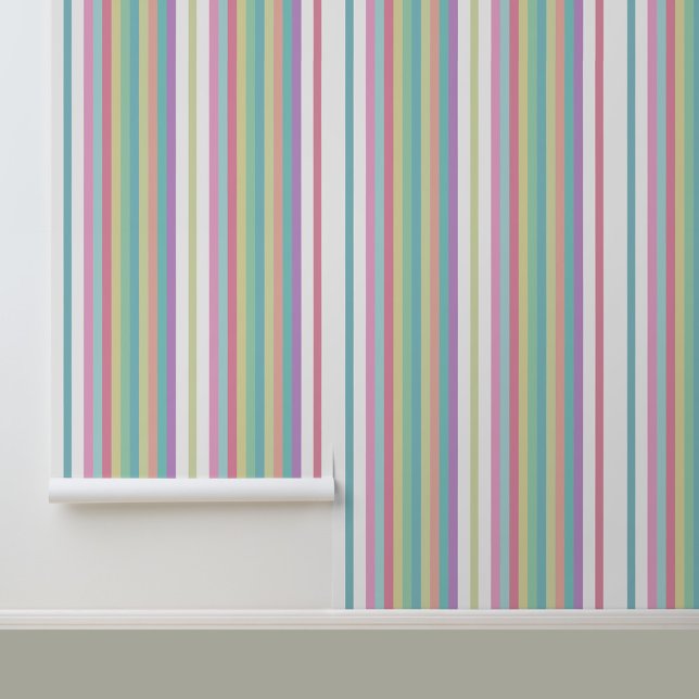 Modernes, trendiges Muster aus farbenfrohen Streif Tapete (Stylish Colorful Stripes Peel and Stick Wallpaper.)