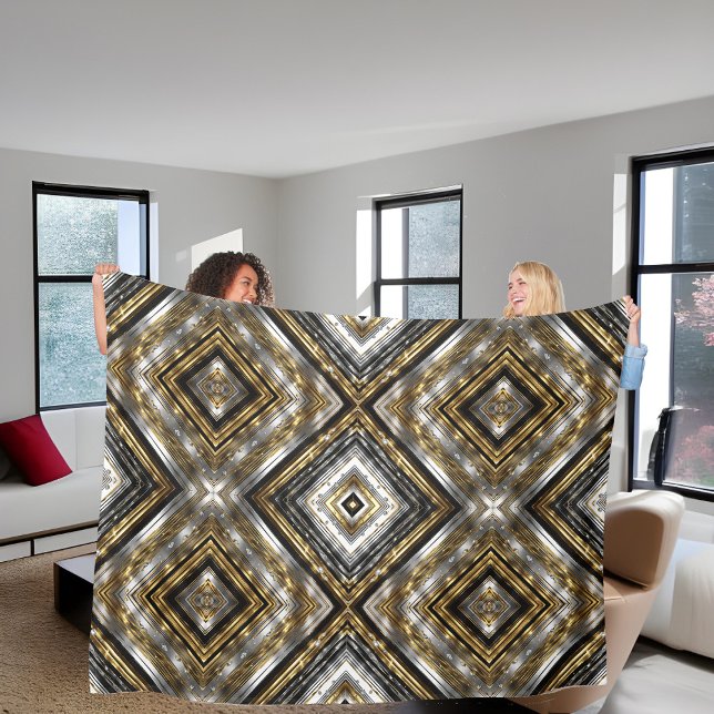 Modernes, trendiges Muster in Silber, Gold und Sch Fleecedecke (Von Creator hochgeladen)