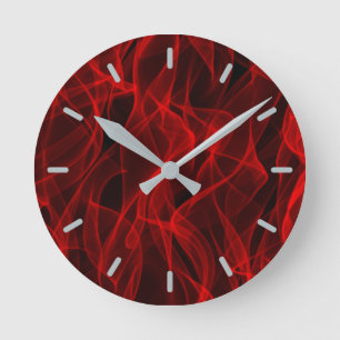 Modernes, trendiges Neon Red Curvy Line Abstraktes Runde Wanduhr