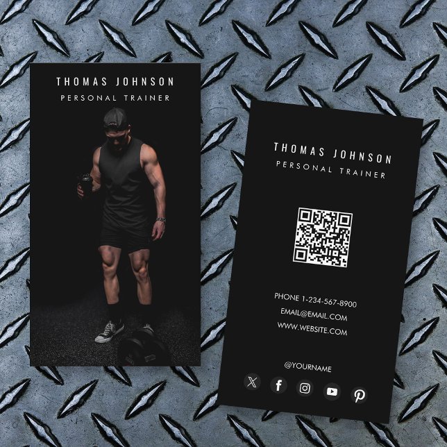 Modernes trendiges Personal Trainer Fitness Foto Visitenkarte (Modern Trendy Personal Trainer Fitness Photo Business Card)