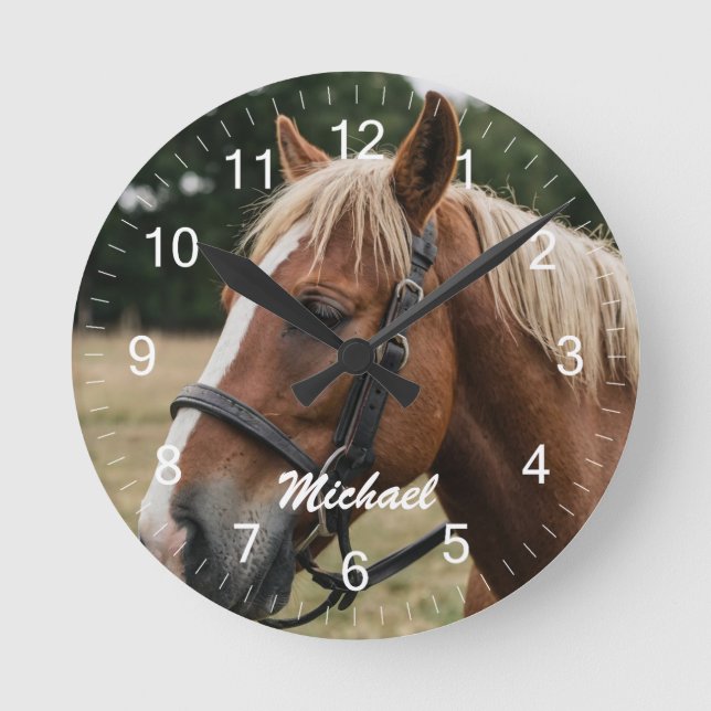 Modernes, trendiges Personalisiertes Foto Reiten L Runde Wanduhr (Vorderseite)