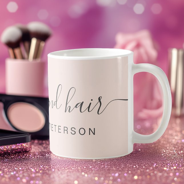 Modernes, trendiges, rosa Schminkbild Kaffeetasse (Modern trendy blush pink makeup name coffee mug)