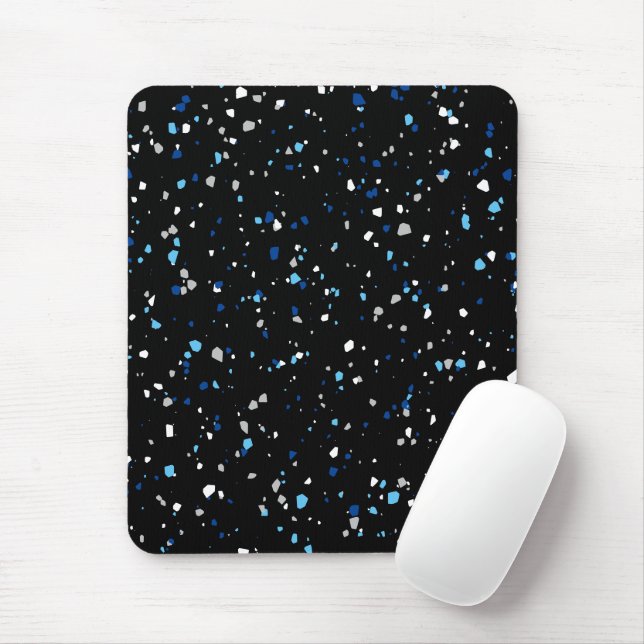 Modernes, trendiges Schwarzes Blaues Terrazzo Must Mousepad (Mit Mouse)