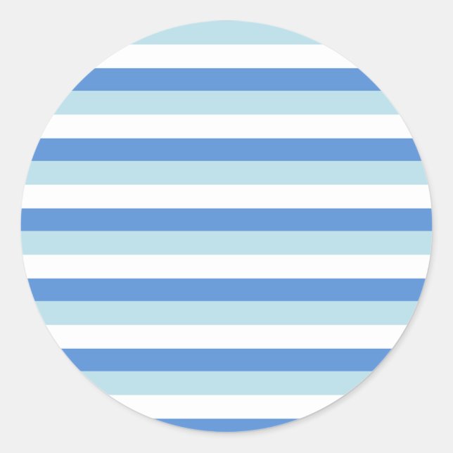 Modernes, trendiges, weißes, blaues Streifenmuster Runder Aufkleber (Vorderseite)