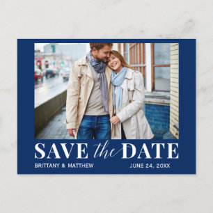 Modernes trendisches Foto Navy Blue Save the Date Postkarte