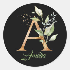 Modernes Trendmodell Eine monogramm-grüne und gold Runder Aufkleber