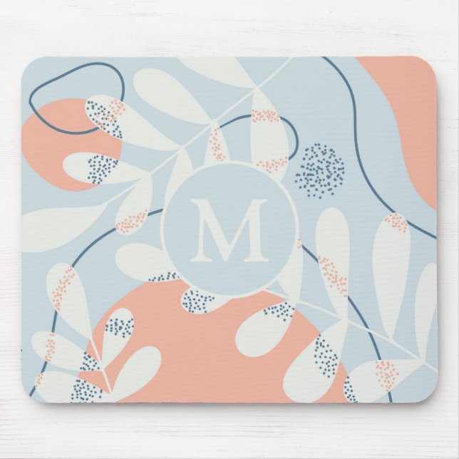 Modernes, trendy Abstraktes Monogramm botanischer  Mousepad (Vorne)
