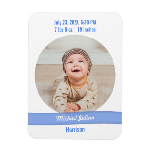 Modernes trendy Baby Boy Foto Geburtserklärung Magnet