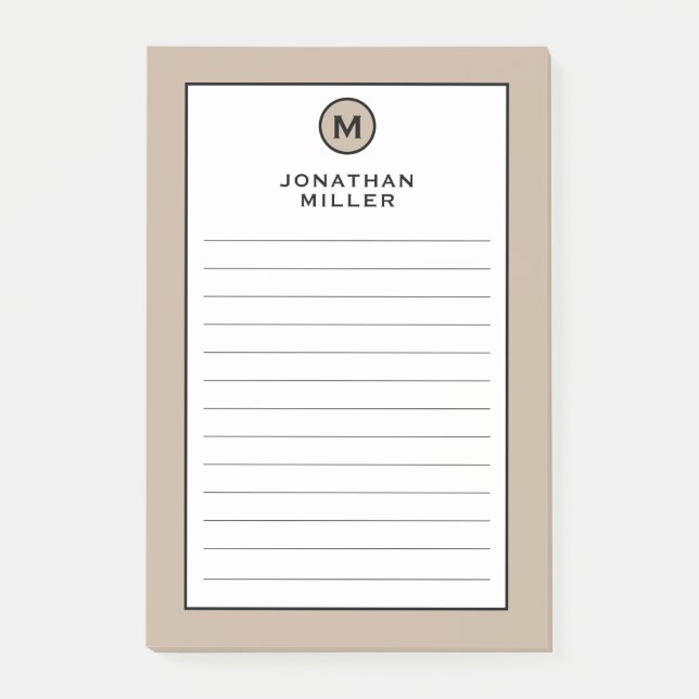 Modernes, trendy Beige Monogram Post-it Klebezettel (Vorderseite)