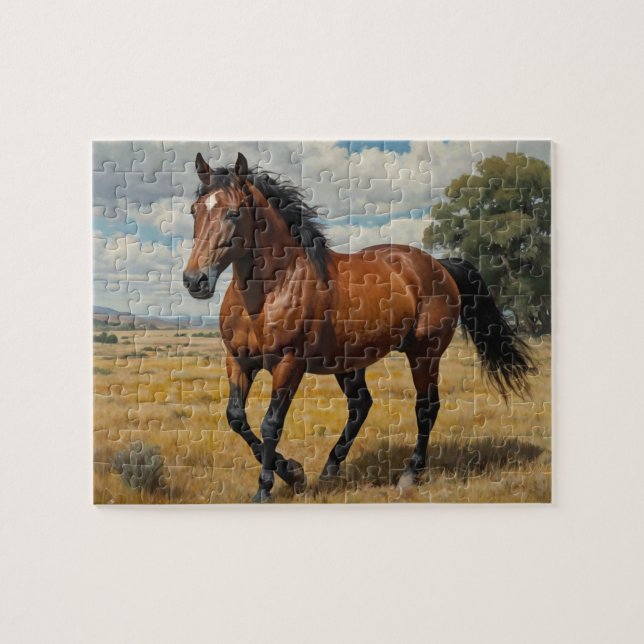 Modernes Trendy Brown Renn Running Puzzle (Horizontal)