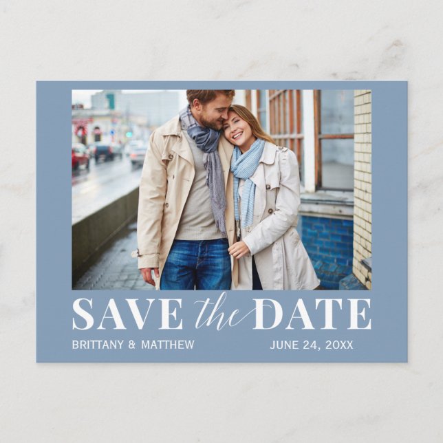 Modernes Trendy Foto Dusty Blue Save the Date Postkarte (Vorderseite)