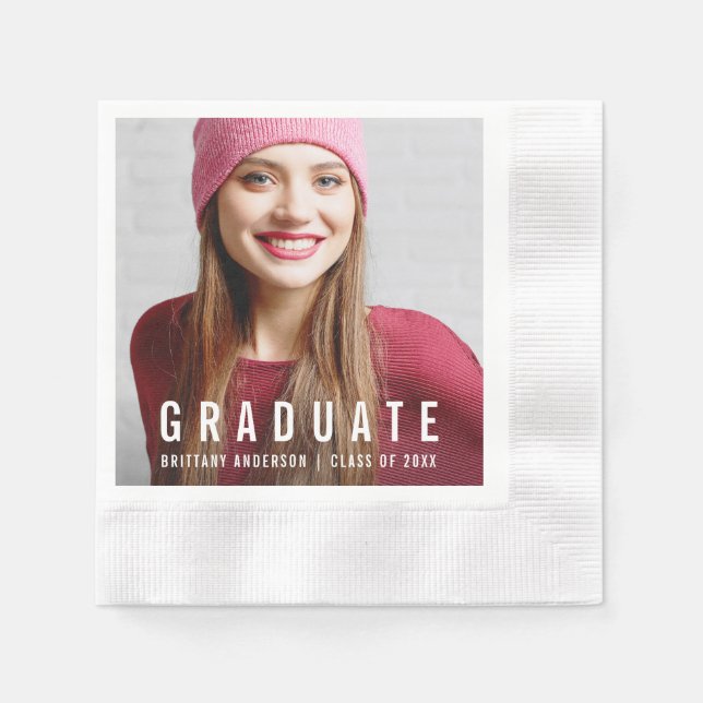 Modernes trendy Graduation Party Foto Name Serviette (Vorderseite)