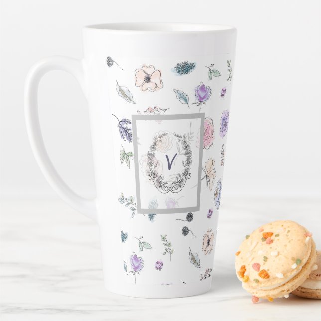 Modernes Trendy Kute Blume Wasserfarbenmonogramm Milchtasse (Beispiel)