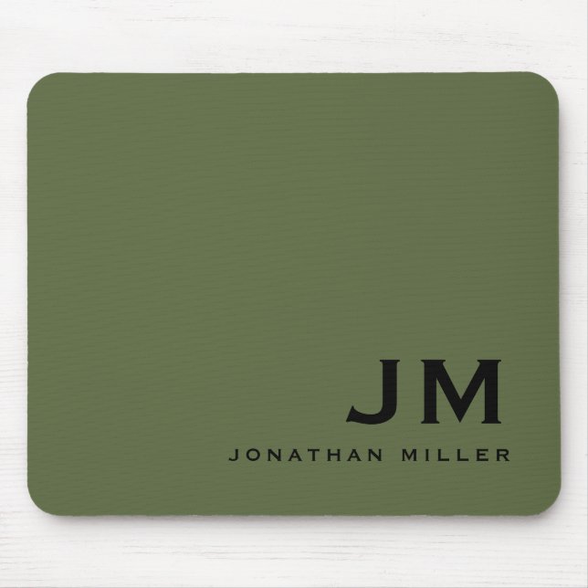 Modernes, trendy Minimal Monogram Olive Mousepad (Vorne)