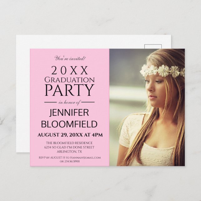 MODERNES TRENDY PINK 2025 ABSCHLUSS INVITATION POSTKARTE (Vorne/Hinten)