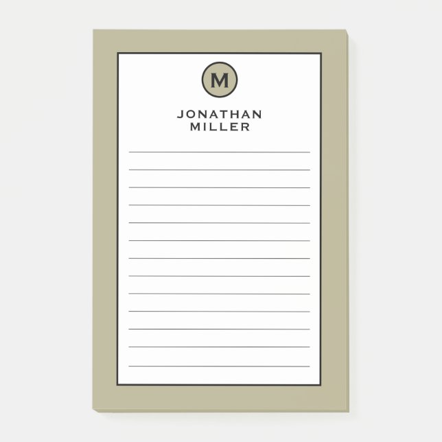 Modernes, trendy Sage Green Monogram Linse Post-it Klebezettel (Vorderseite)