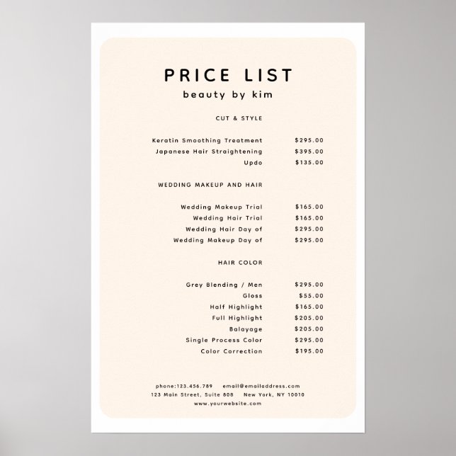 Modernes, trendy, Salon Price List Poster (Vorne)