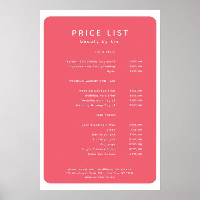 Modernes, trendy, Salon Price List Poster (Vorne)