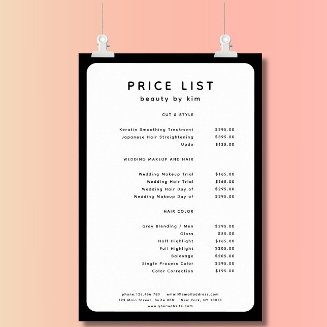 Modernes, trendy, Salon Price List Poster (Modern, Trendy, Salon Price List Poster)