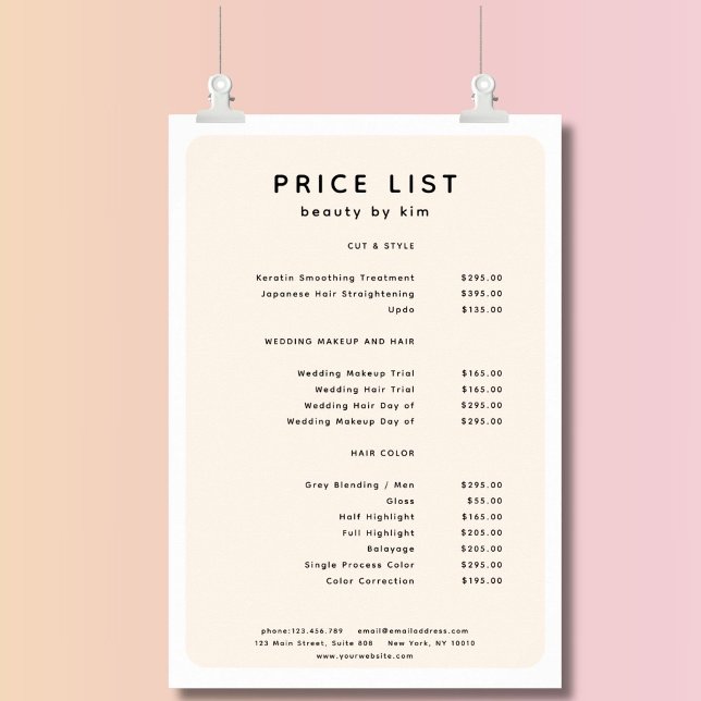 Modernes, trendy, Salon Price List Poster (Modern, Trendy, Salon Price List Poster)