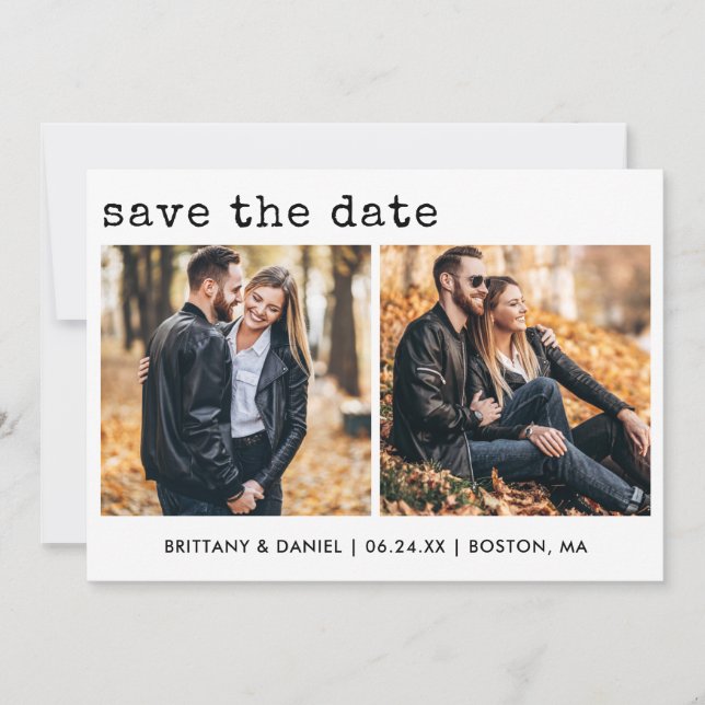 Modernes, trendy Schreibmaschine Text 2 Foto Save The Date (Vorderseite)