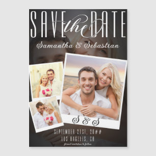 Modernes, trendy Script 3 Foto Wedding Save the Da Magneteinladung