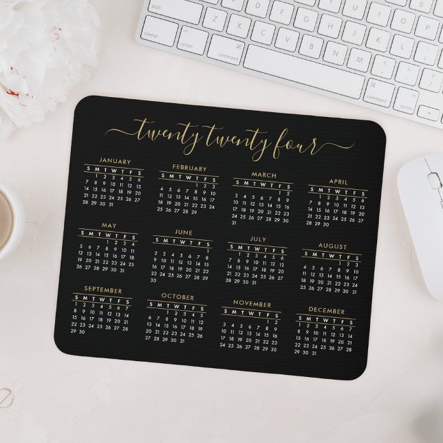 Modernes, trendy Script Black Gold 2024 Kalender Mousepad (Von Creator hochgeladen)
