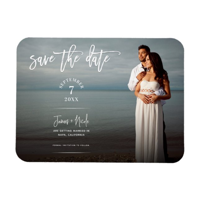 Modernes, trendy Script-Foto Save the Date Hochzei Magnet (Horizontal)