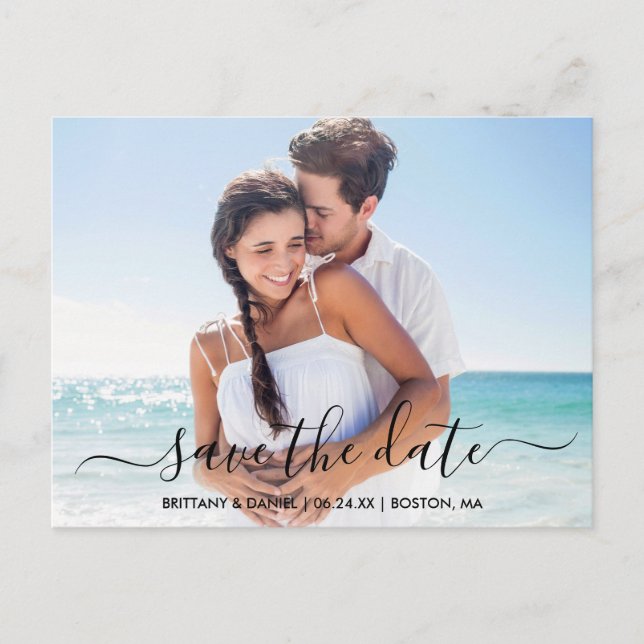 Modernes trendy Script-Foto Save the Date Postkarte (Vorderseite)