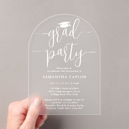 Modernes, trendy White Script Grad Party lichtdurc Acryleinladungen