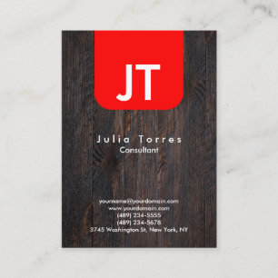 Modernes Trendy Wood Red Monogram Visitenkarte