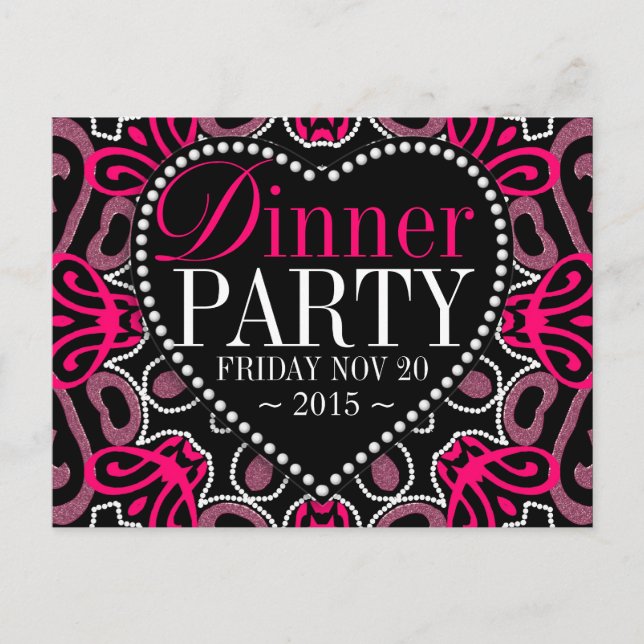 Modernes Tribal Hot Pink Black Dinner Party laden  Einladungspostkarte (Vorderseite)