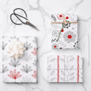 Modernes Trio in Rot und Grau Geschenkpapier Set