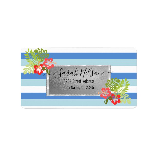 Modernes Tropensiegel, Hibiskus Adressaufkleber (Vorne)